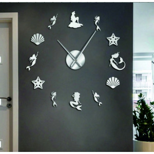 Zrcadlové nástěnné hodiny fantazie mořská panna