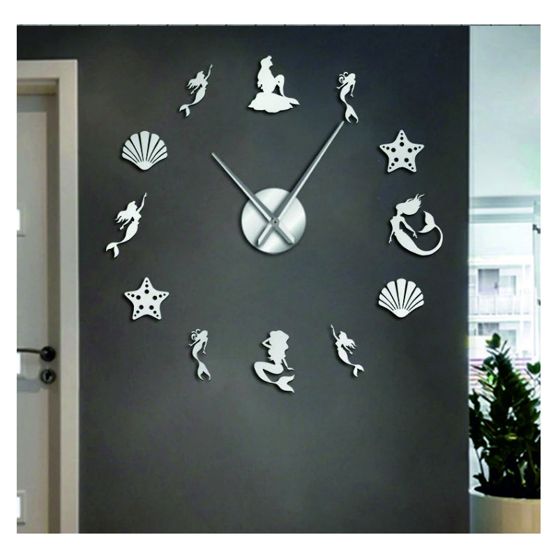 Zrcadlové nástěnné hodiny fantazie mořská panna
