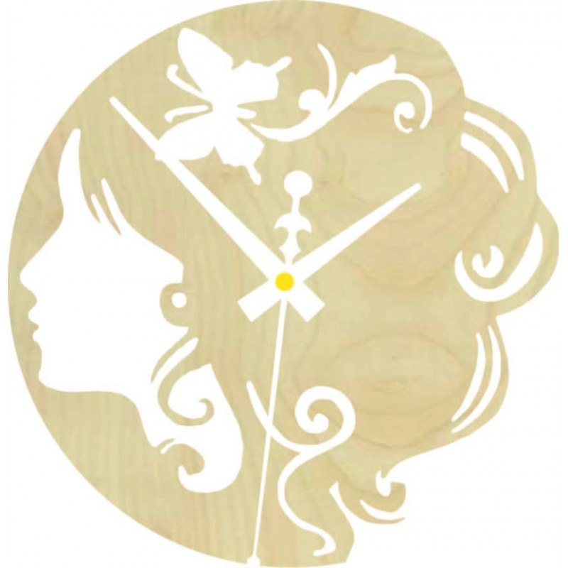 Dřevěné hodiny - dáma s motýlem ve vlasech...