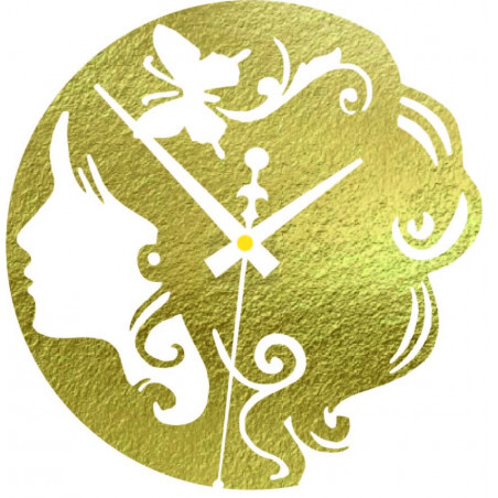 Dřevěné hodiny - dáma s motýlem ve vlasech černé a barevné | SENTOP PR0399