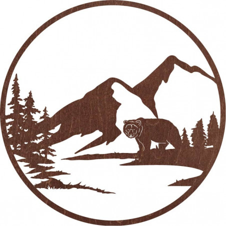 Dřevěný nástěnný obraz siluety medvěda - příroda - VIZZY