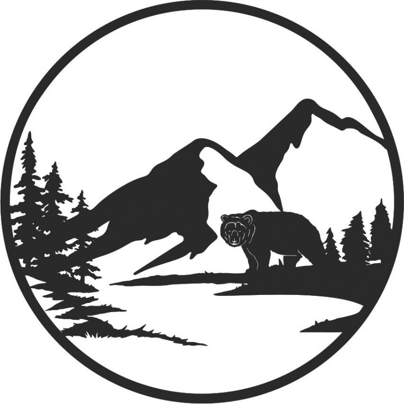 Dřevěný nástěnný obraz siluety medvěda -...