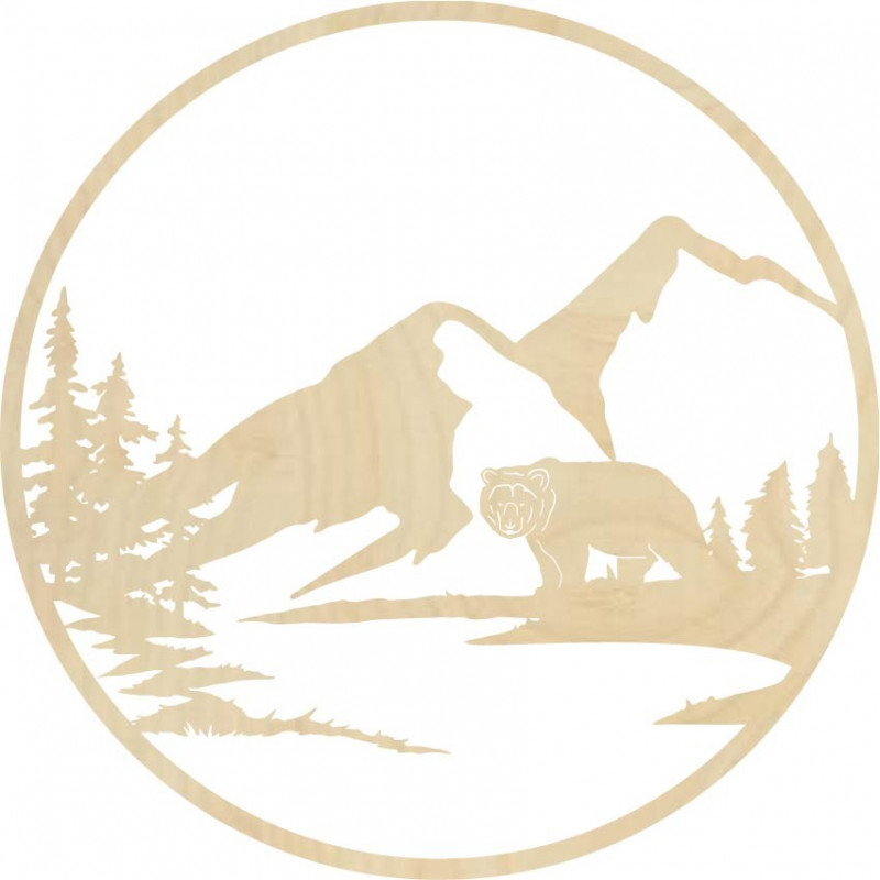 Dřevěný nástěnný obraz siluety medvěda -...