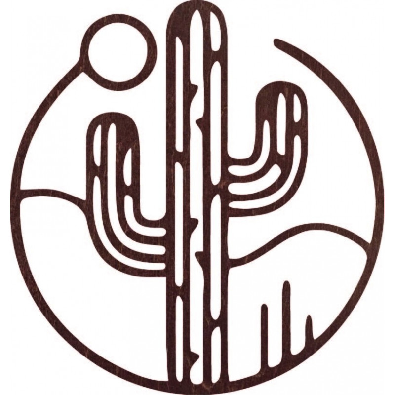 Dřevěný nástěnný obraz kaktusu se sluncem - MONK