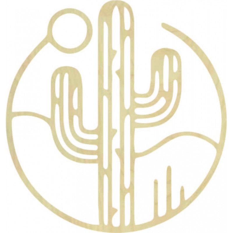 Dřevěný nástěnný obraz kaktusu se sluncem - MONK