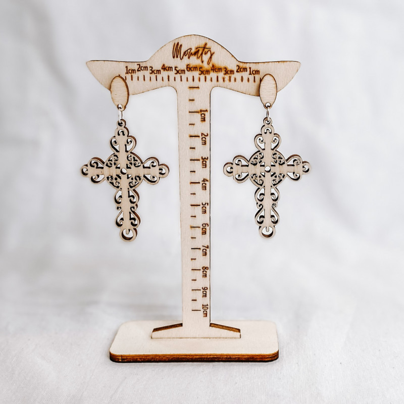 Dřevěné přírodní visící náušnice CROSS - MONATY...