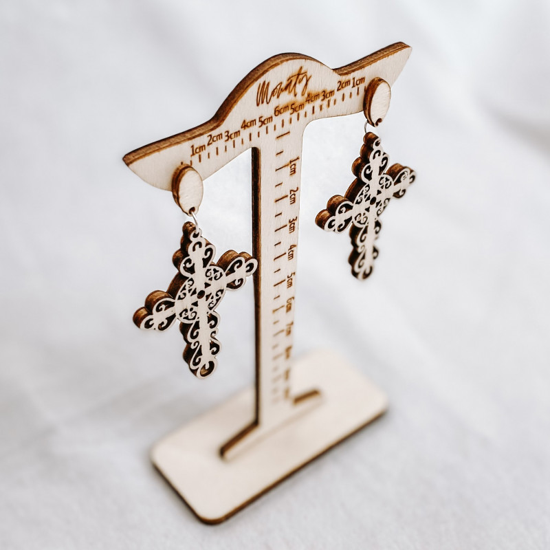 Dřevěné přírodní visící náušnice CROSS - MONATY...