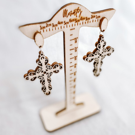 Dřevěné přírodní visící náušnice CROSS - MONATY | SENTOP N005