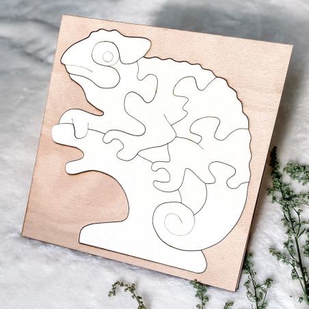 Dvoubarevná dřevěná montessori vkládačka pro děti - 3D puzzle Chameleon TOPOL | SENTOP  H014-A