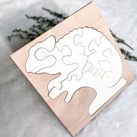 Dvoubarevná dřevěná montessori vkládačka pro děti - 3D puzzle Chameleon TOPOL | SENTOP  H014-A