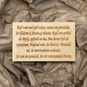 Dřevěná tabulka s textem - Klíč k životu | SENTOP 2