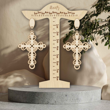 Dřevěné přírodní visící náušnice CROSS - MONATY | SENTOP N005