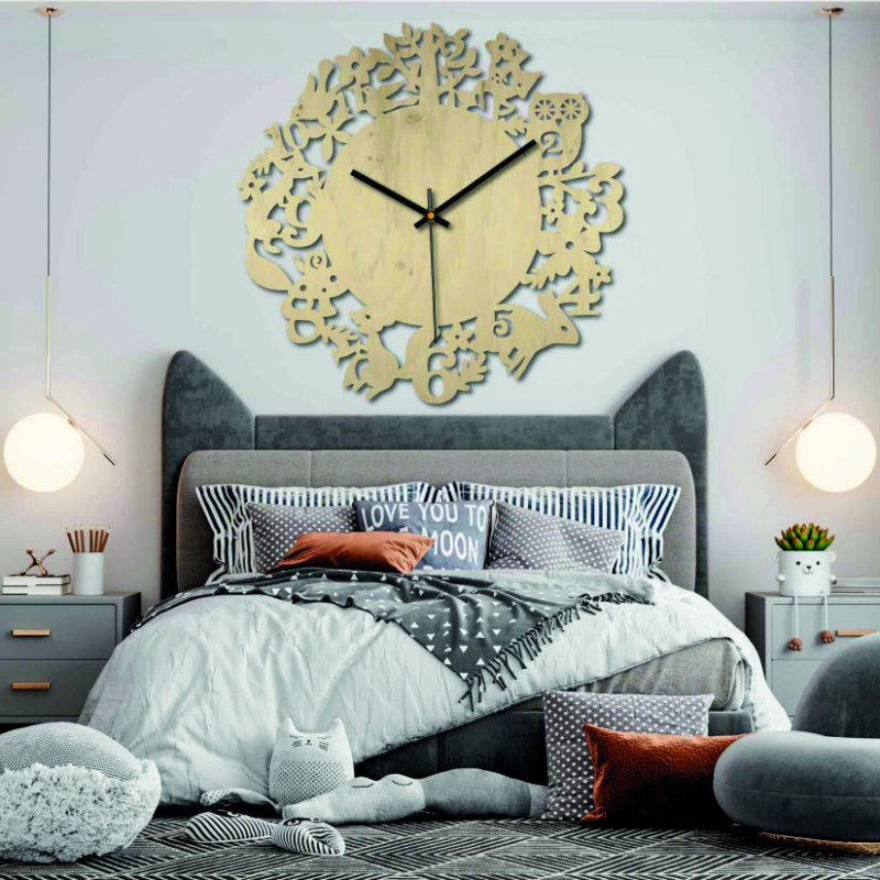 Dřevěné hodiny - Lesní zvířata - černé a...