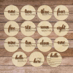 Dřevěné milníkové kartičky - první rok na světě anglicky,... 2