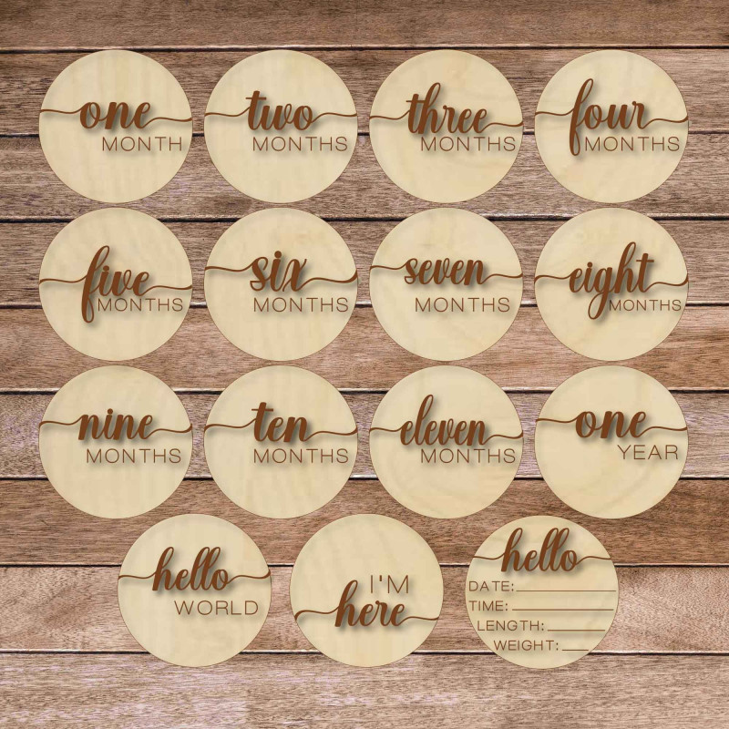 Dřevěné milníkové kartičky - první rok na světě...