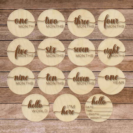 Dřevěné milníkové kartičky - první rok na světě anglicky, německy, polsky, maďarsky, rumunsky