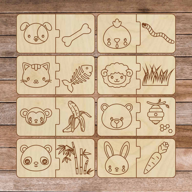 Dětská dřevěná skládačka - Zvířátka a jídlo -...