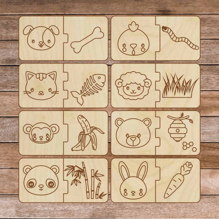 Dětská dřevěná skládačka - Zvířátka a jídlo - 16 dílků | SENTOP H007