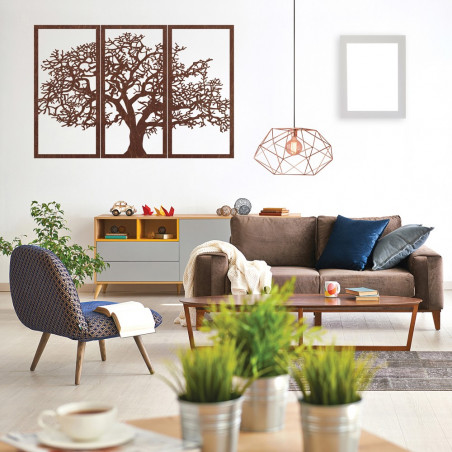 Dřevěný nástěnný obraz Strom života: Sada 3 panelů Dřevěný nástěnný obraz Strom života: Sada 3 panelů