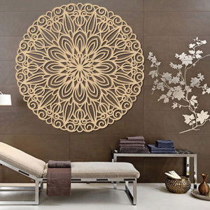 Vyřezávaná dřevěná mandala na zeď květ času - ORIN 2