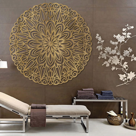 Vyřezávaná dřevěná mandamandala na zeď - květina času Vyřezávaná dřevěná mandamandala na zeď - květina času