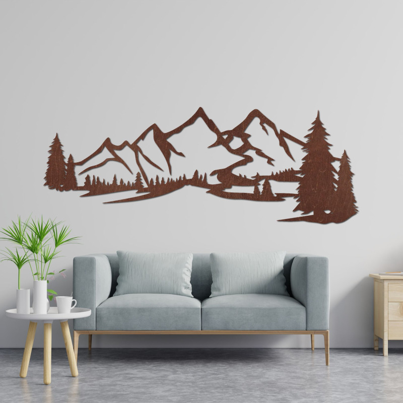 Dřevěná dekorace na zeď - Panorama hor