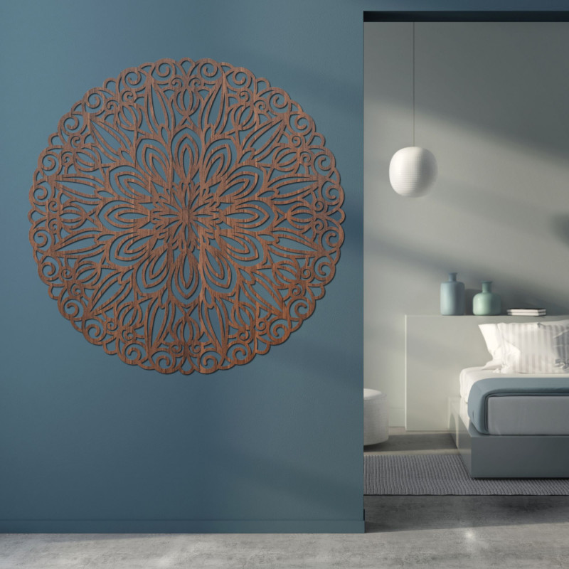Vyřezávaná dřevěná mandala na zeď květ času - ORIN