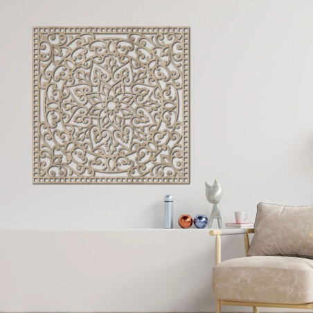 Dřevěný obrázek čtvercová orientální mandala - KVIDO