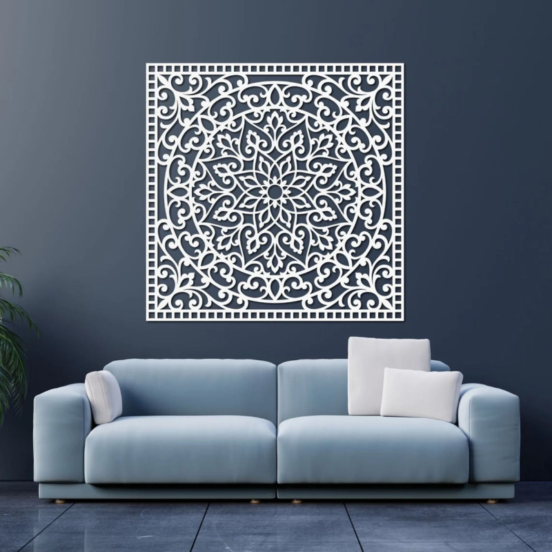 Dřevěný nástěnný obraz čtvercový - orientální mandala