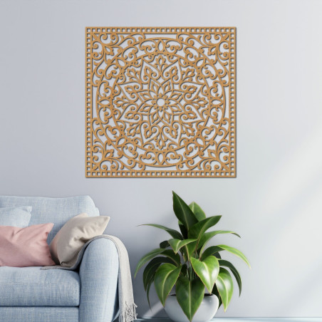 Dřevěný obrázek čtvercová orientální mandala - KVIDO