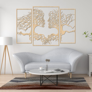 Dřevěná nástěnná malba tváří a stromů znázorňuje spojení... 2