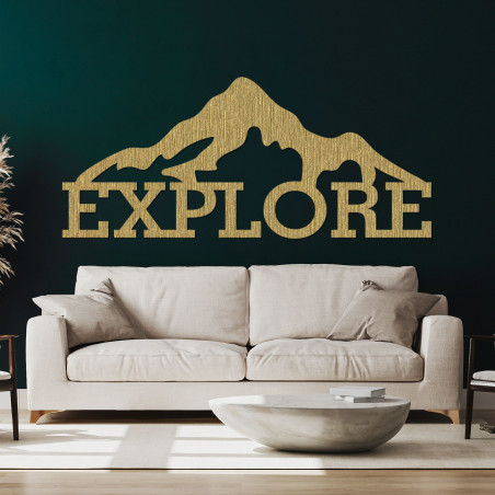 Vyřezávaný dřevěný obraz hory - EXPLORE