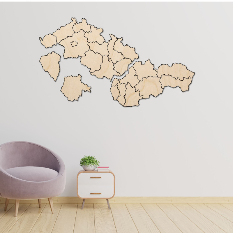 Dřevěná mapa Slovenska a České republiky - PUZZLE