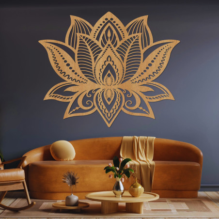 Dřevěná nástěnná dekorace mandala - LOTOS
