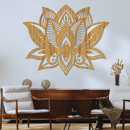 Dřevěná nástěnná dekorace mandala - LOTOS