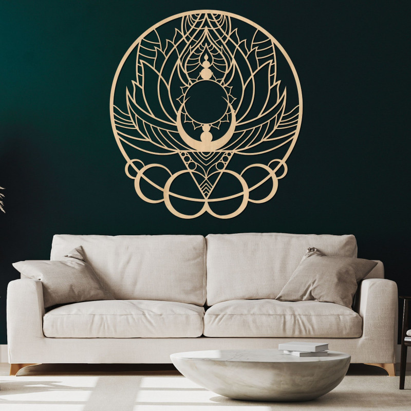 Umělecká dřevěná dekorace mandala květ a slunce...