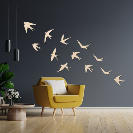 Dřevěná nástěnná dekorace létající ptáci - FLOCK