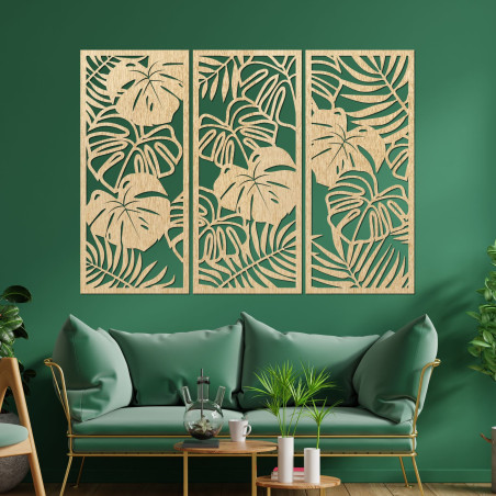 Třídílný nástěnný obraz s listem monstery - TROPICI