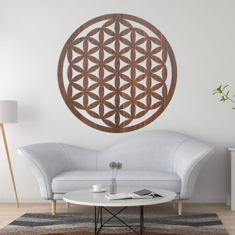 Elegantní vyřezávaná dřevěná mandala na zeď - FLORUM