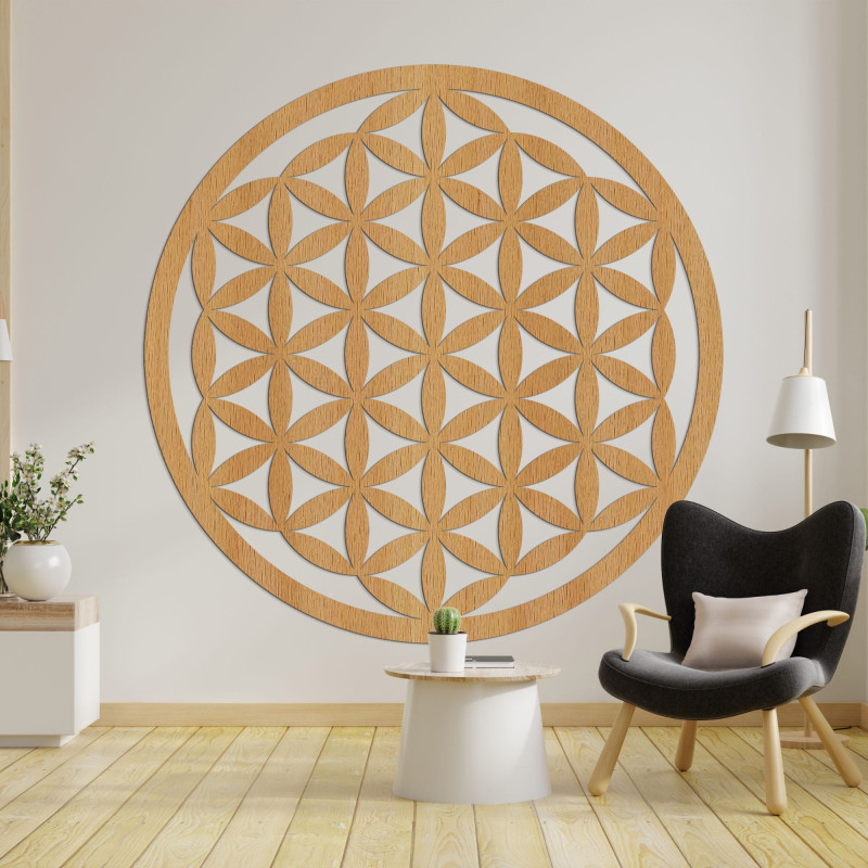 Elegantní vyřezávaná dřevěná mandala na zeď - FLORUM