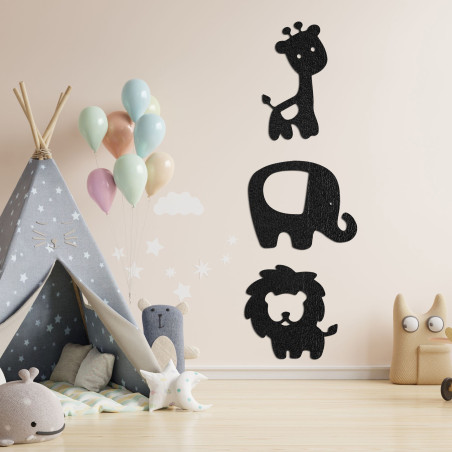 Dřevěná dekorace slon, lev, žirafa - SAFARI