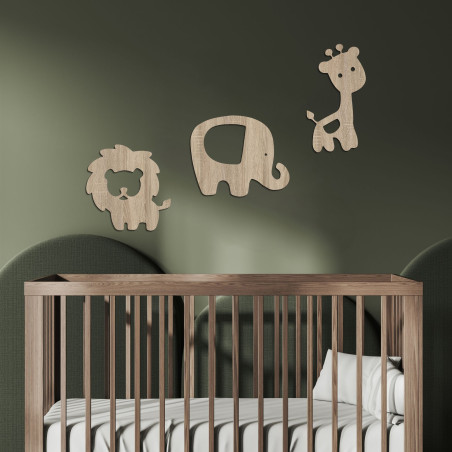 Dřevěná dekorace slon, lev, žirafa - SAFARI