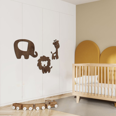 Dřevěná dekorace slon, lev, žirafa - SAFARI