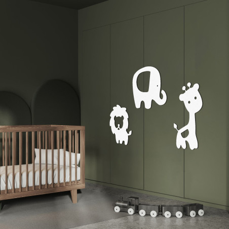 Dřevěná dekorace slon, lev, žirafa - SAFARI