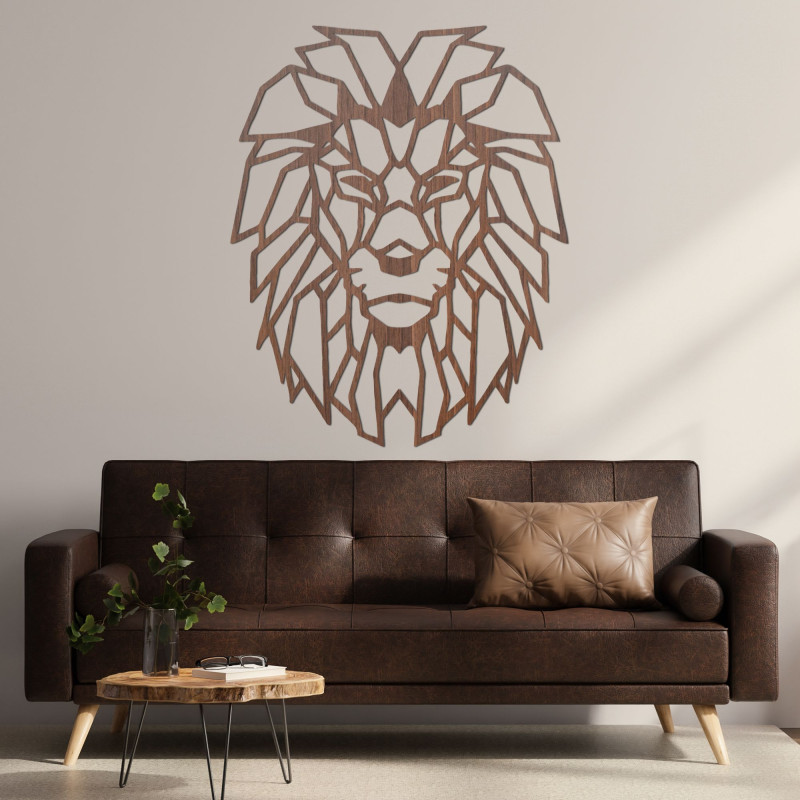 Geometrický dřevěný obraz na zeď hlava lva - LEONART
