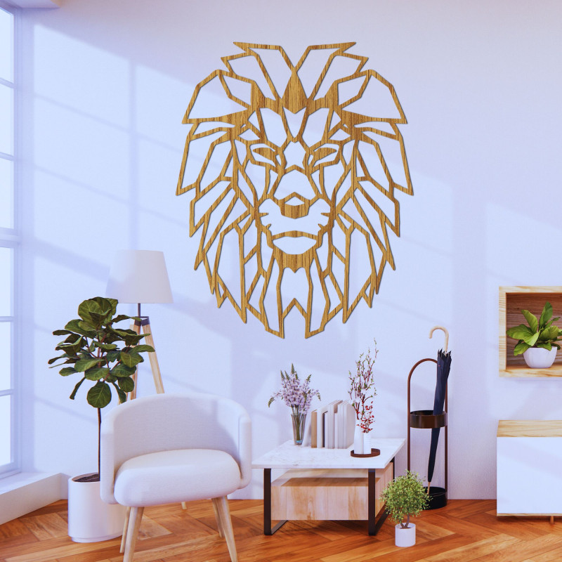 Geometrický dřevěný obraz na zeď hlava lva - LEONART