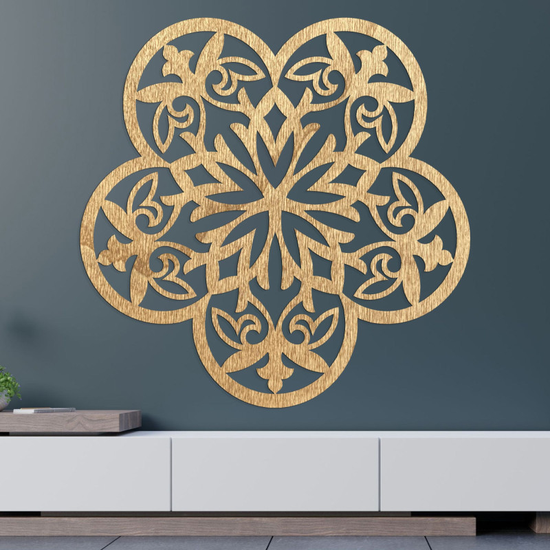Dřevěná nástěnná dekorace mandala tichá květina - FLORIVA