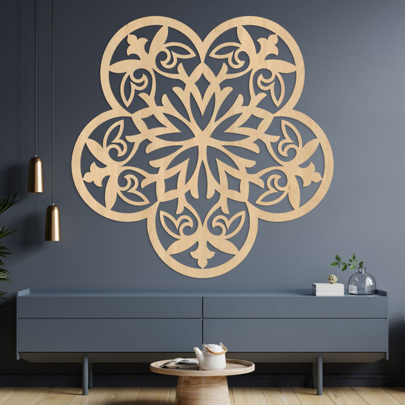 Dřevěná nástěnná dekorace mandala tajemná květina - AURELIA