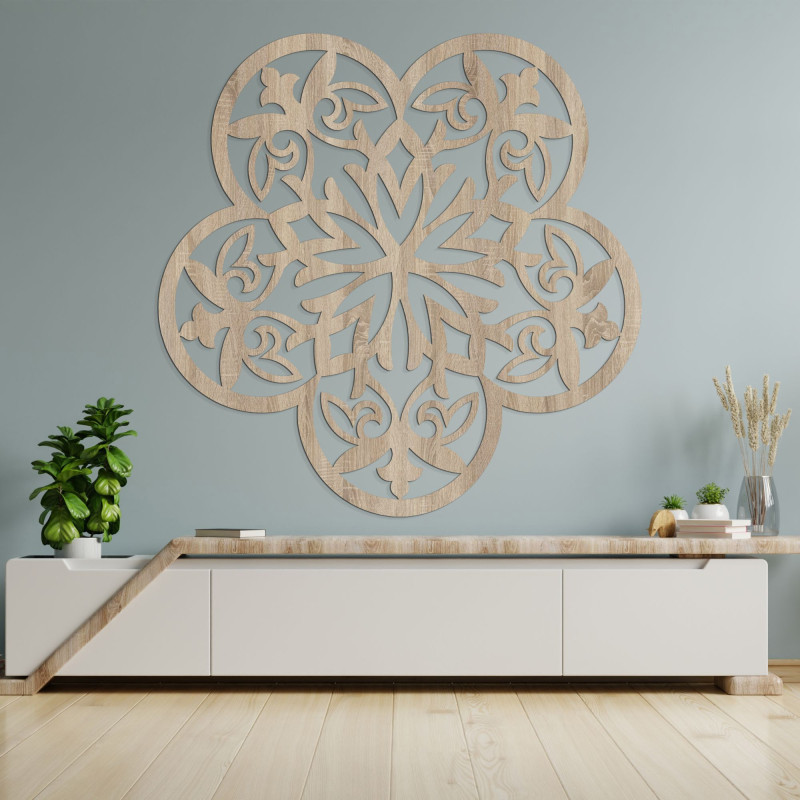 Dřevěná nástěnná dekorace mandala tajemná květina - AURELIA