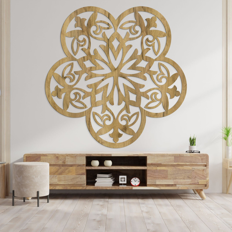Dřevěná nástěnná dekorace mandala tajemná květina - AURELIA